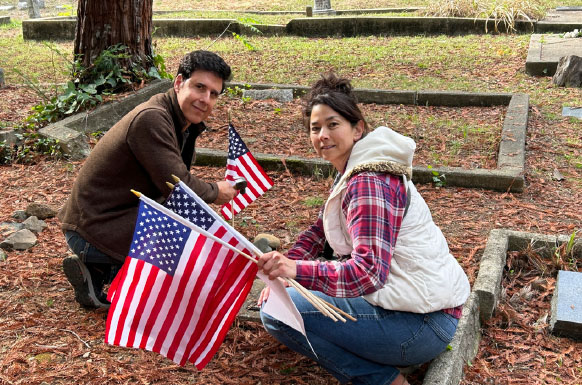 Carl and Christine helped place flags at the Guerneville Pioneer Cemetery for Veteran’s Day.