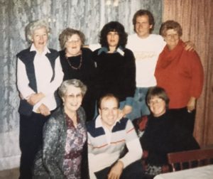 Standing: Anne Andrade, Barbara Hadden, Patty R. James, Patrick Sattenthwaite, Joan Fontaine. Front: Evelyn Pedroia, Gary Welt and Jean Hanson. 1989 members of the Monte Rio Area Historical Society. Below: Evelyn Pedroia. Photos from Evelyn’s scrapbook