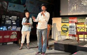 Patty Thayer and Colin Mutchler, MC during the 40th anniversary celebration held at the Monte Rio Theater, September 17, 2023.